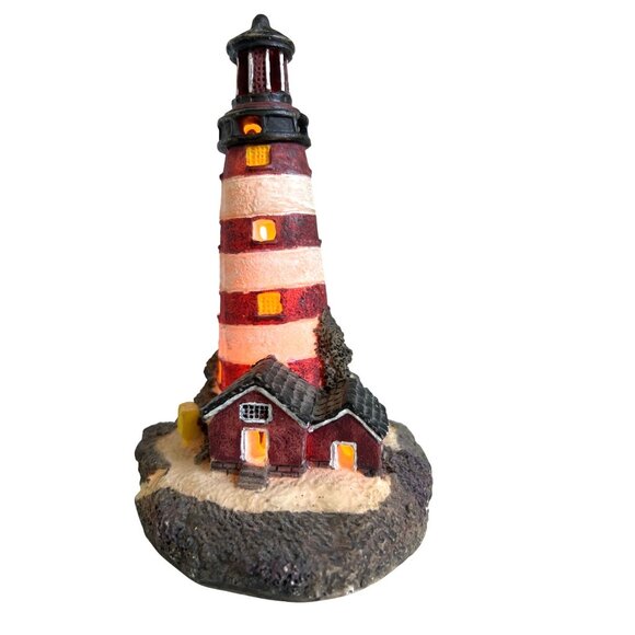 Ceramic Lighthouse Night Light or Luminary  Hand-Painted Nautical Coastal Beach - Picture 2 of 10